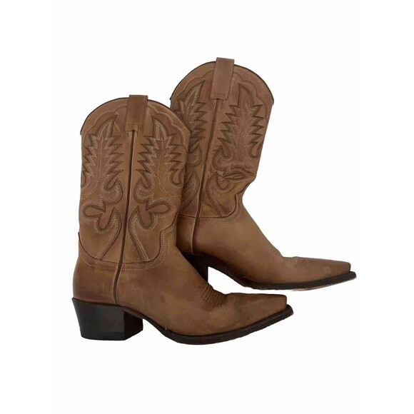 EUC Sendra Cowboy Boots Handmade Snowbut Ms Cognac Seam Stitched Leather Sz 6 - Picture 1 of 13